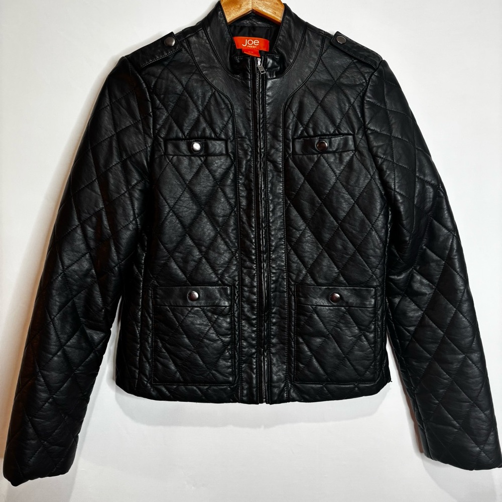 Joe Fresh Quilted Faux Leather Jacket Black Moto Style Small